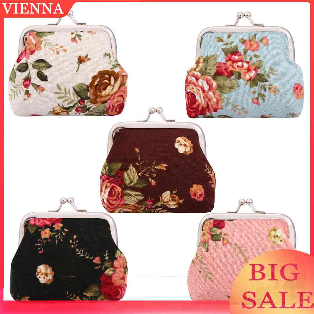 Ví Nữ Vải Canvas In Hoa Phong Cách Vintage Đáng Yêu