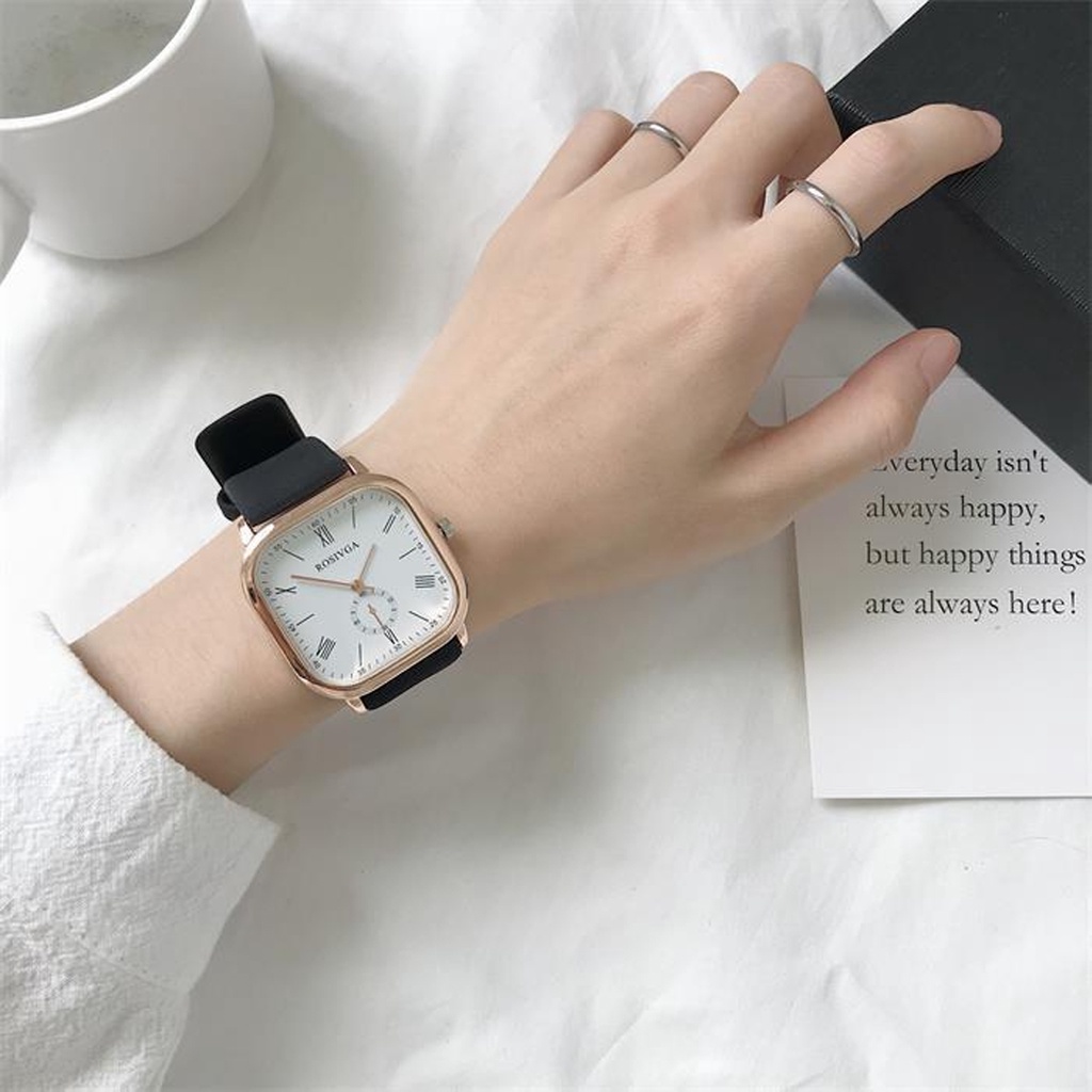 Đồng Hồ Nam Nữ Dây Da ROSIVGA - Đồng hồ đeo tay thời trang mặt vuông