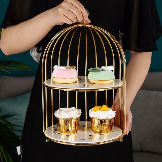 Giá sứ để bánh mứt kẹo hình lồng chim