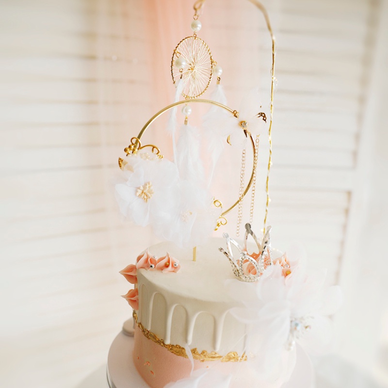 1 Que Cắm Trang Trí Bánh Kem Hình Bướm Phối Ren Lông Vũ Dùng Cho Tiệc Cưới / Sinh Nhật / Valentine