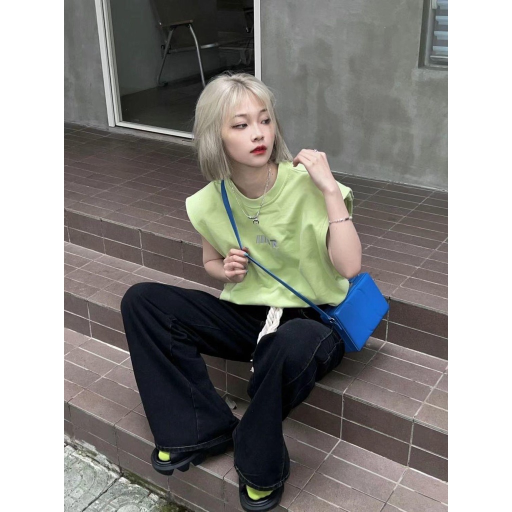 Áo Thun Nữ Không Tay Thêu Chữ Thời Trang Năng Động