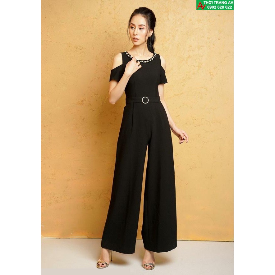 Jumpsuit - Đồ bay dài ống rộng khoét vai cổ đính hạt đầy sang trọng - AV5780