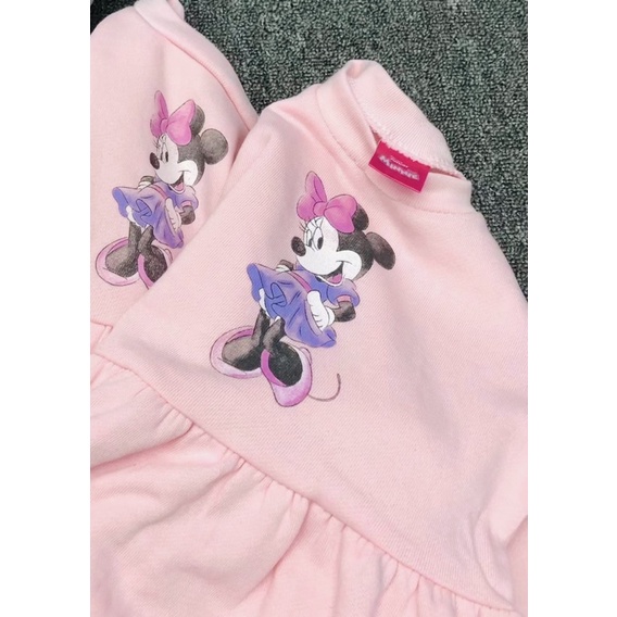 Váy nỉ xuất dư dáng baby doll hồng pastel cho bé, váy dài tay thu đông 2021