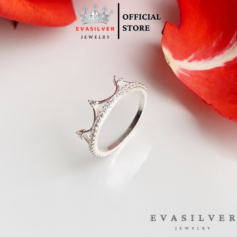 Nhẫn vương miện nữ đính đá thời trang, Nhẫn nữ bạc ta sang trọng nữ tính