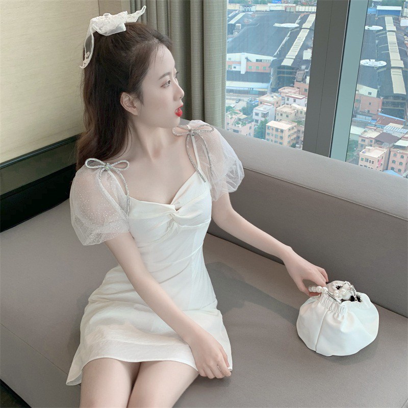 Váy tay bồng thắt nơ xinh xắn đáng yêu váy đi chơi mùa hè