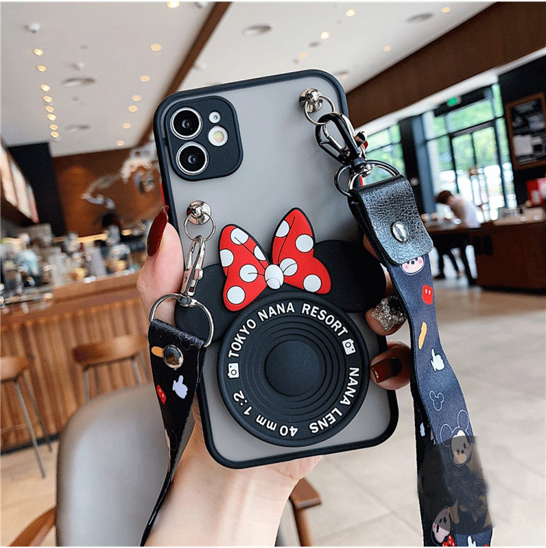 Cartoon Minnie Sling Case for OPPO F11 F9 Pro Reno 5 4 3 Pro 2 2F with Mirror Stand +Shoulder Hanger