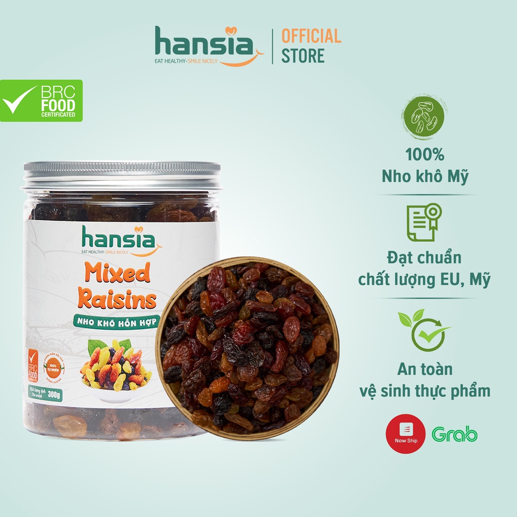 Nho Khô Hỗn Hợp Organic HANSIA Sấy Khô Tự Nhiên, Không Chất Phụ Gia, An Toàn Thơm Ngon Nhiều Dinh Dưỡng Hộp 300g