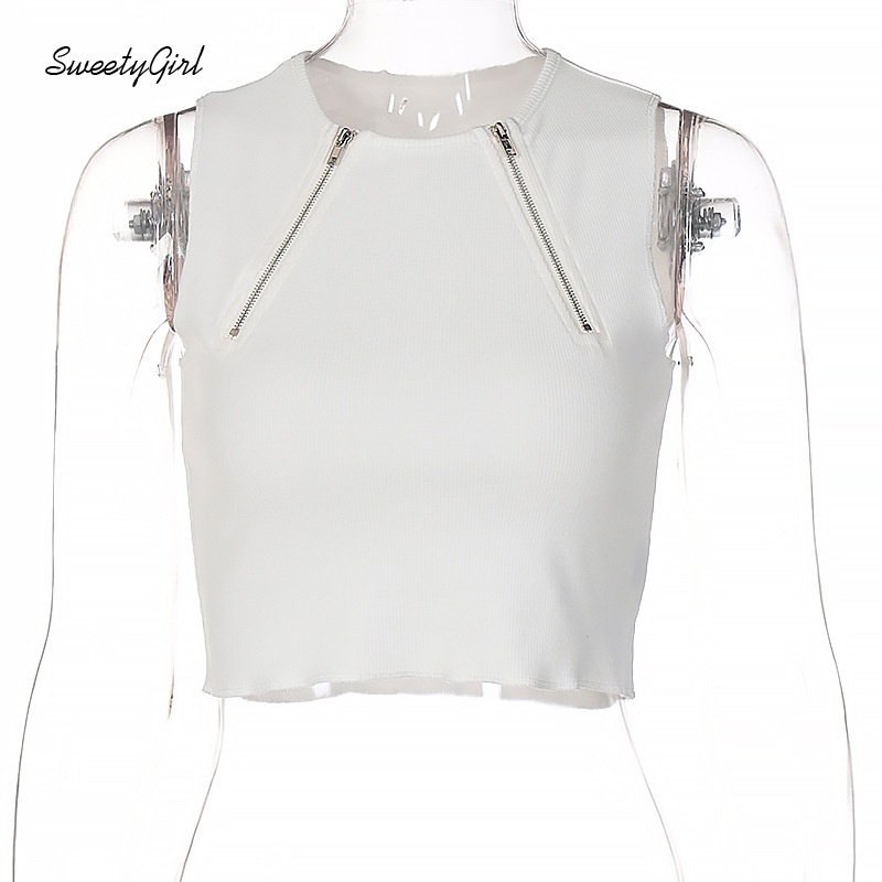 Áo Không Tay Cổ Tròn Màu Trơn Phối Khóa Kéo Thời Trang Dành Cho Nữ 2022