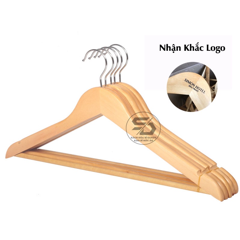Combo 100 móc gỗ vàng treo quần áo thanh ngang