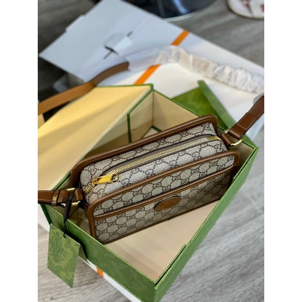 Túi Da Gucc.ii vuông đeo chéo vai FULLBOX💥HÀNG 1:1💥Túi đeo Gucc.ii vân hoa đen-Nâu da thật nhập khẩu New