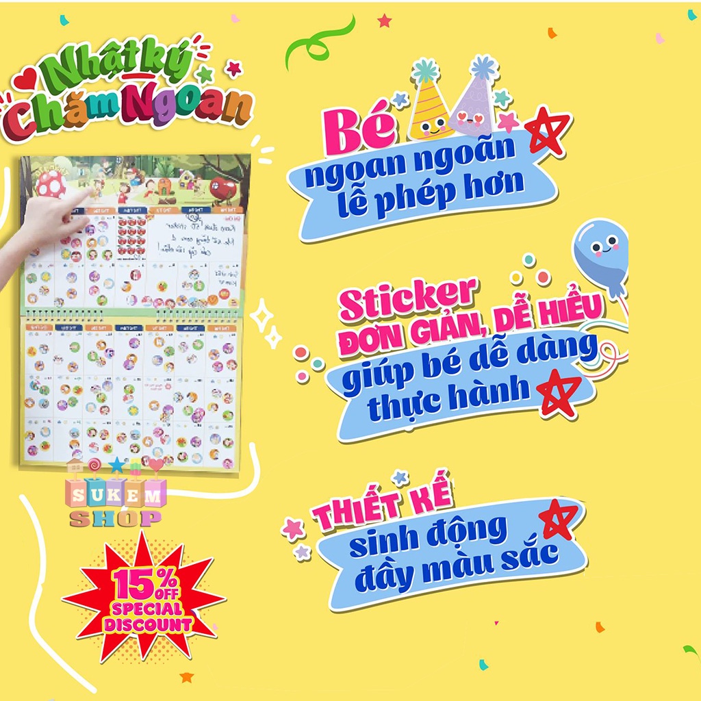 Nhật kí chăm ngoan cho bé ( tặng kèm 640 sticker khen thưởng )