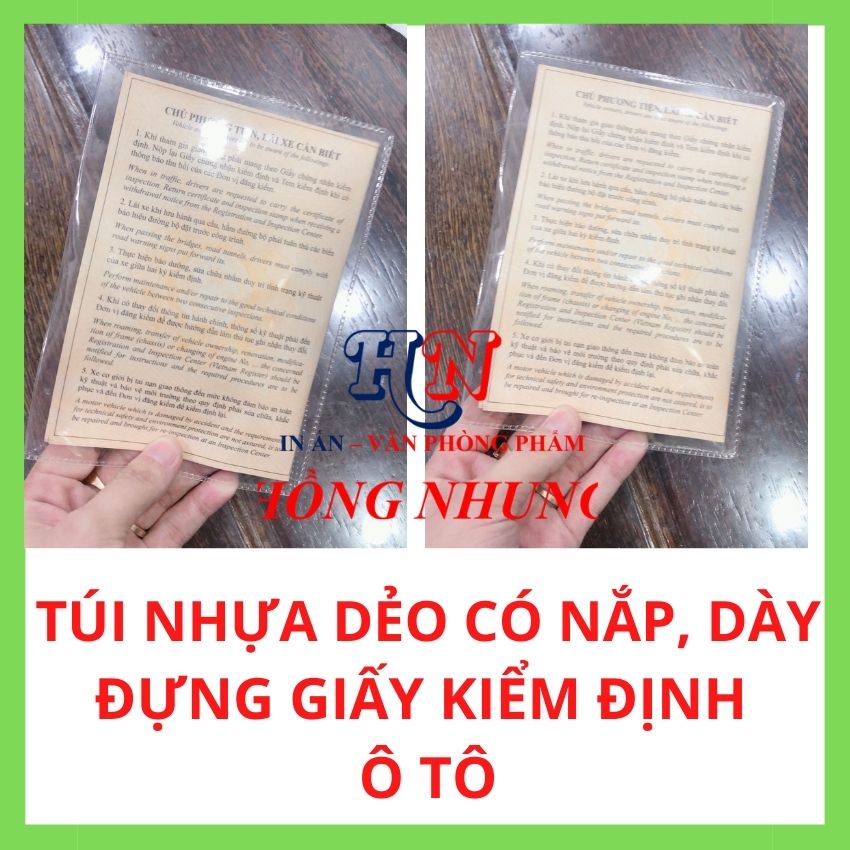 2 CÁI TÚI NHỰA DẺO ĐỰNG GIẤY ĐĂNG KIỂM Ô TÔ