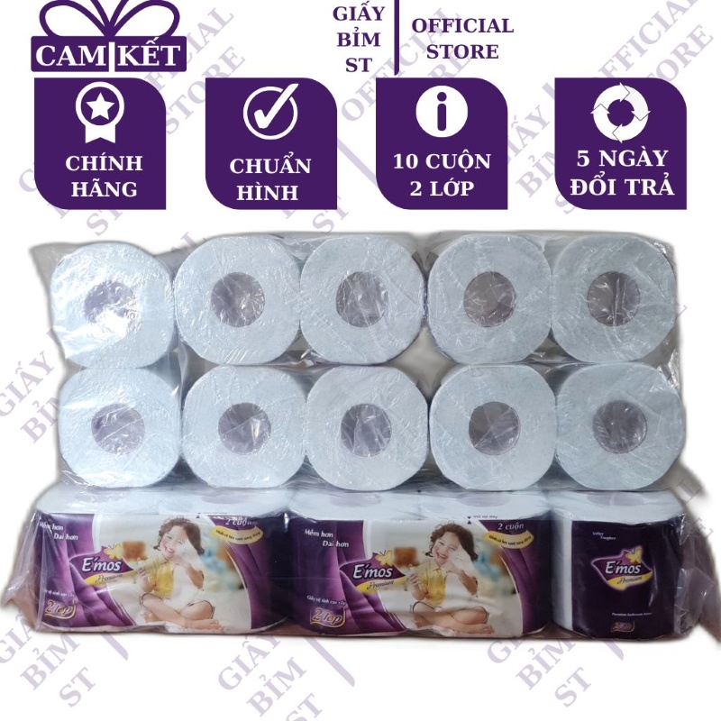 Giấy vệ sinh E’mos tím 2 lớp 10 cuộn cao cấp cho quán ăn