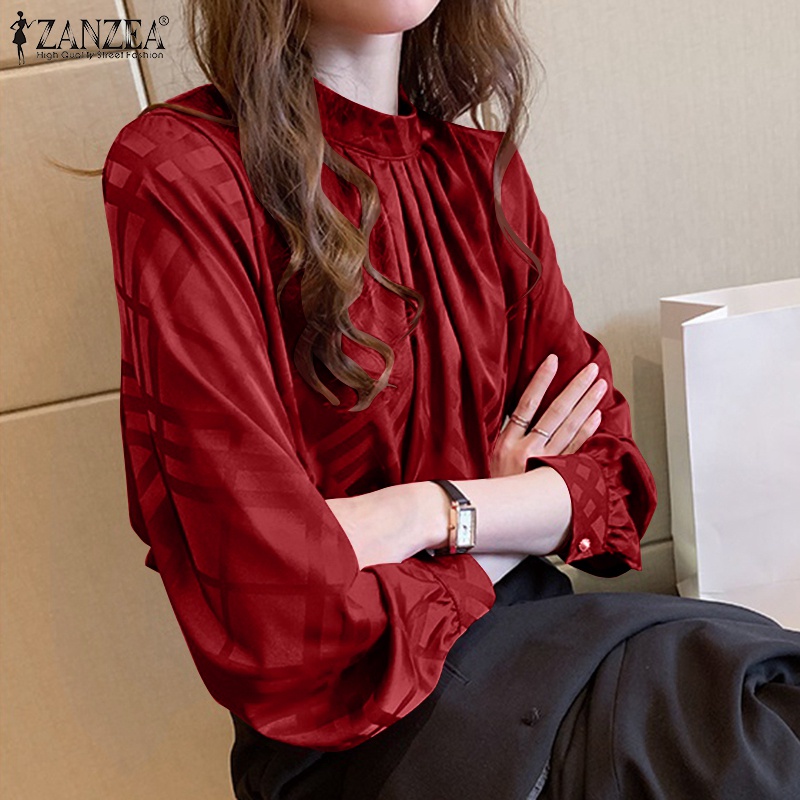 Áo sơ mi Zanzea tay dài cổ tròn cài nút phong cách Hàn Quốc thời trang cho nữ