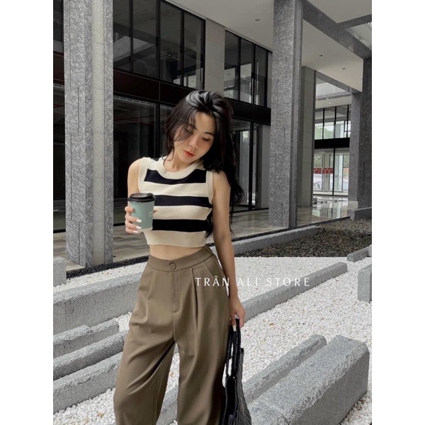 Áo ba lỗ nữ dáng croptop chất liệu len kẻ ngang nhiều màu, Áo tank top ba lỗ nữ cá tính Maitrangshop92 (TTA137)