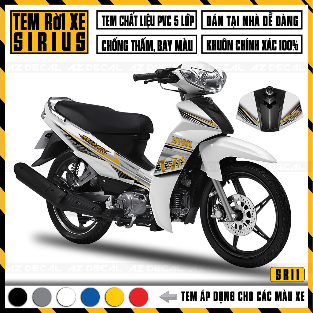 Tem Sirius RC Mẫu 110 Chế, Cắt Sẵn Dễ Dán | SR11 | Team Sirius Chế Dán Xe Màu Vàng Đen , Trắng Vàng , Đỏ Vàng