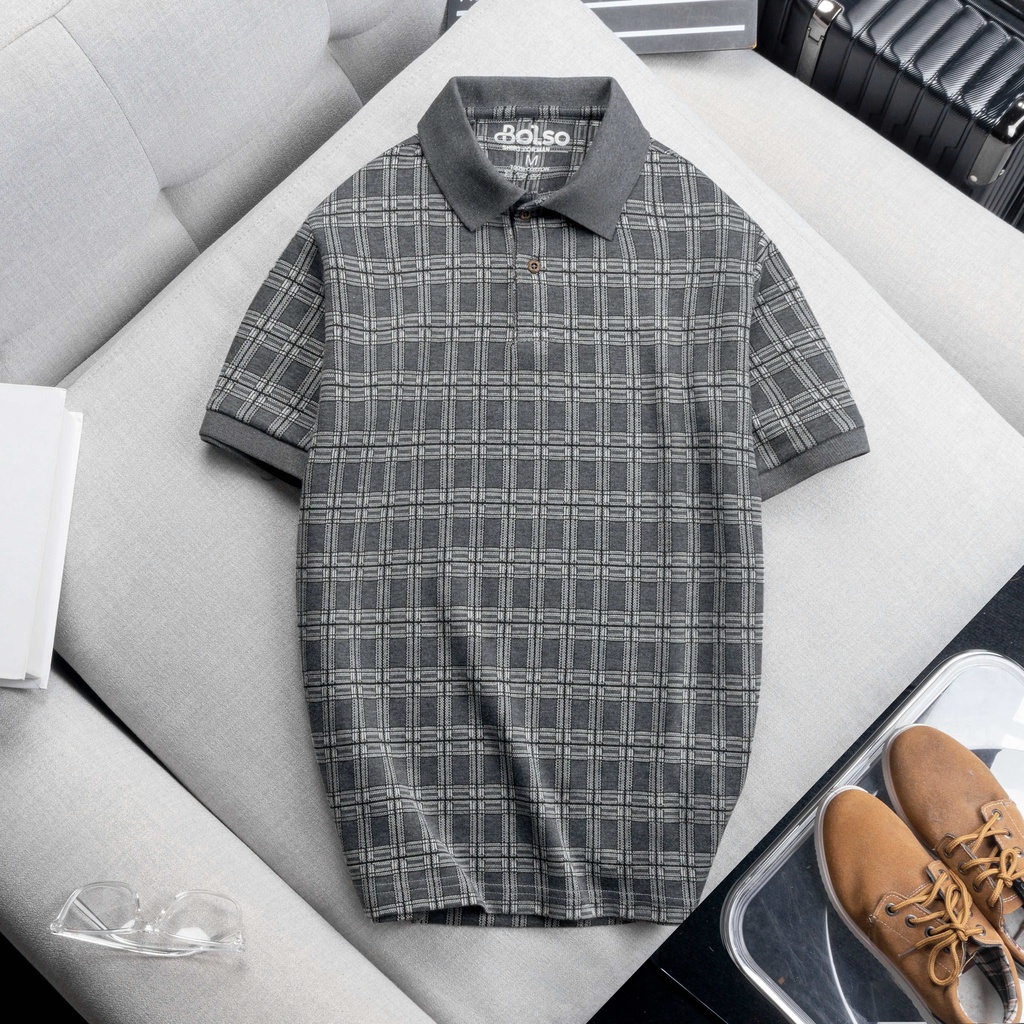 Áo thun polo nam caro thun cotton cao cấp mềm mịn thoáng mát, áo polo cổ trụ trung niên, thanh lịch CR007 BOLSO