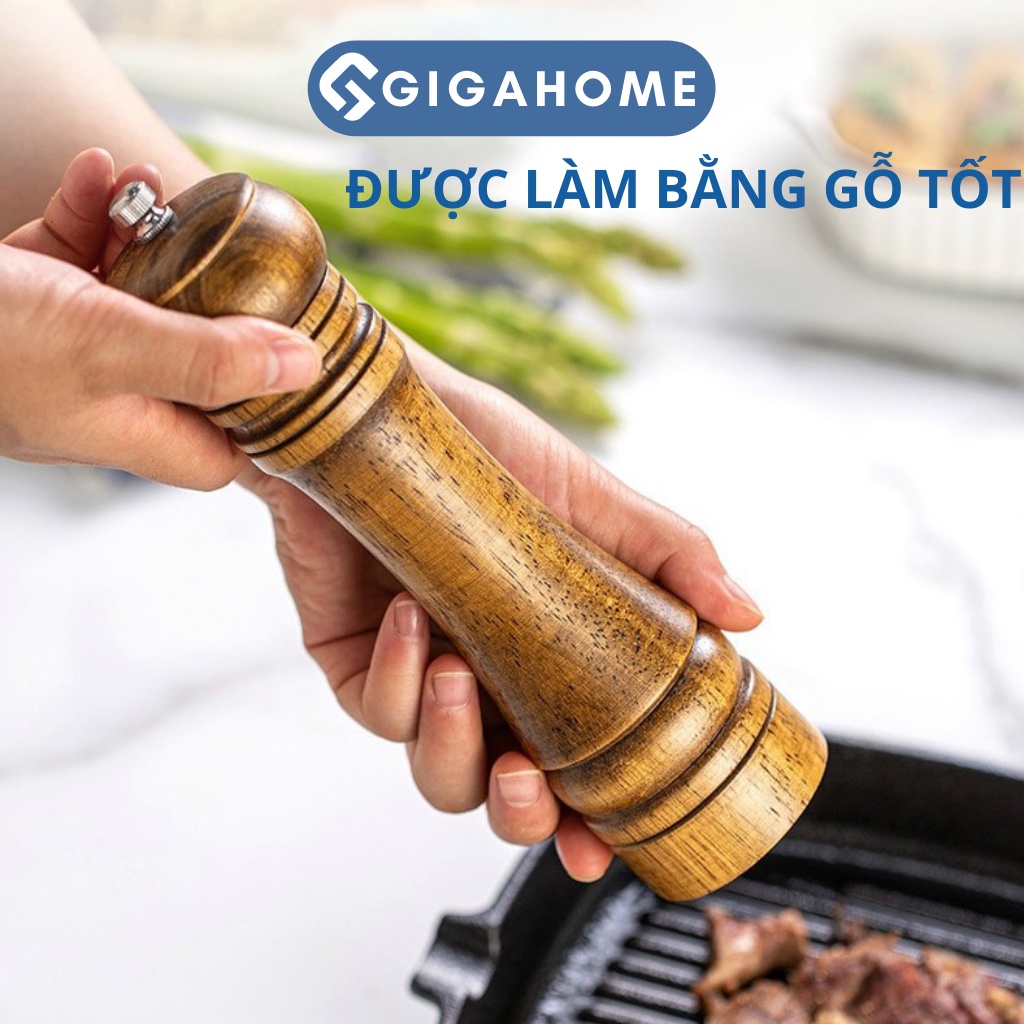 Lọ Xay Tiêu, Hạt Khô Bằng Gỗ Sồi Cao Cấp GIGAHOME Cầm Tay 8inch 8721