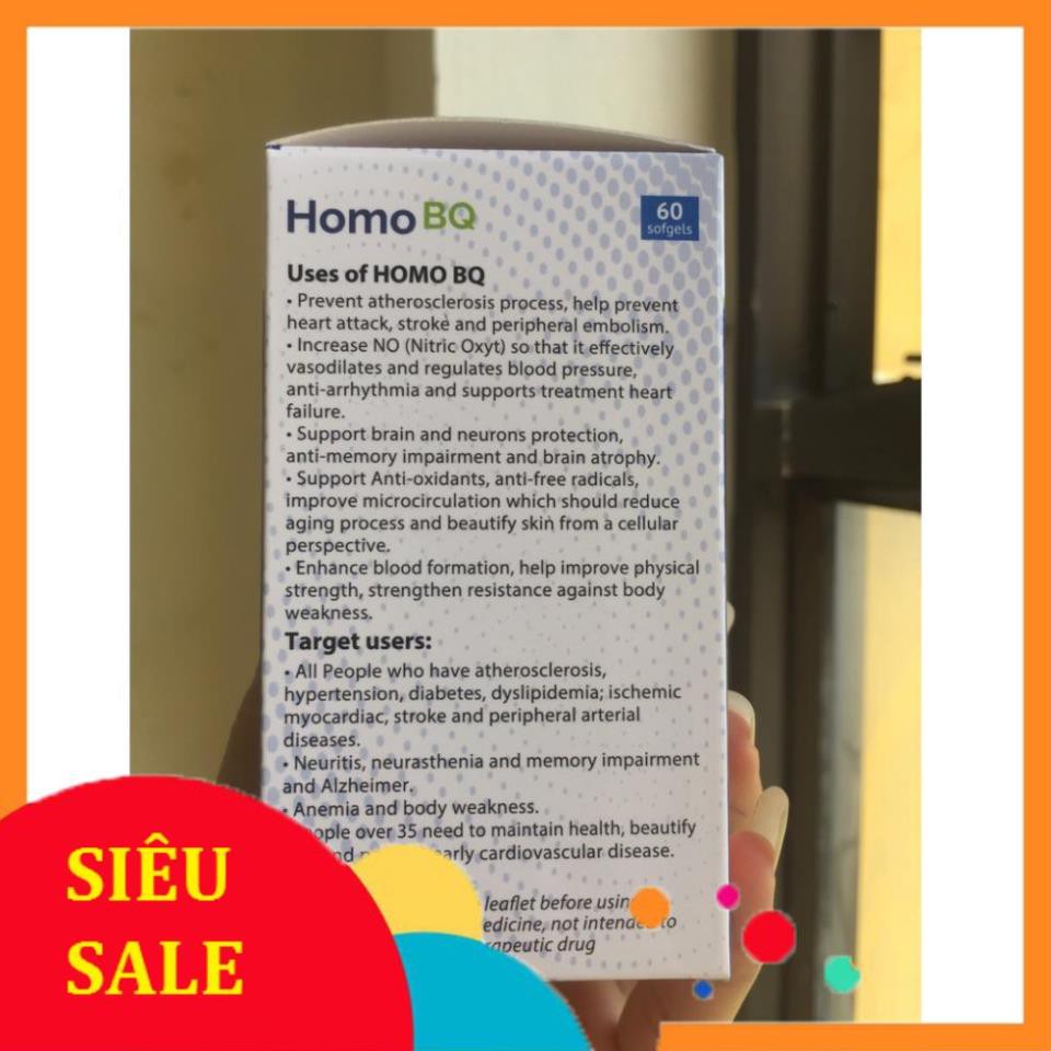 Homo BQ giúp tăng tạo máu, ngăn xơ vữa động mạch, phòng hẹp và tắc mạch, chống gốc tự do, điều hòa huyết áp ( Hộp 60v)