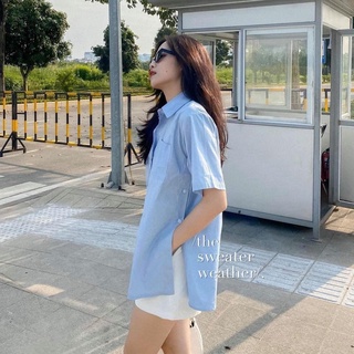 Áo Sơ Mi Cúc Xẻ Tà Tay Ngắn Form Rộng Nhiều Màu, Labibi