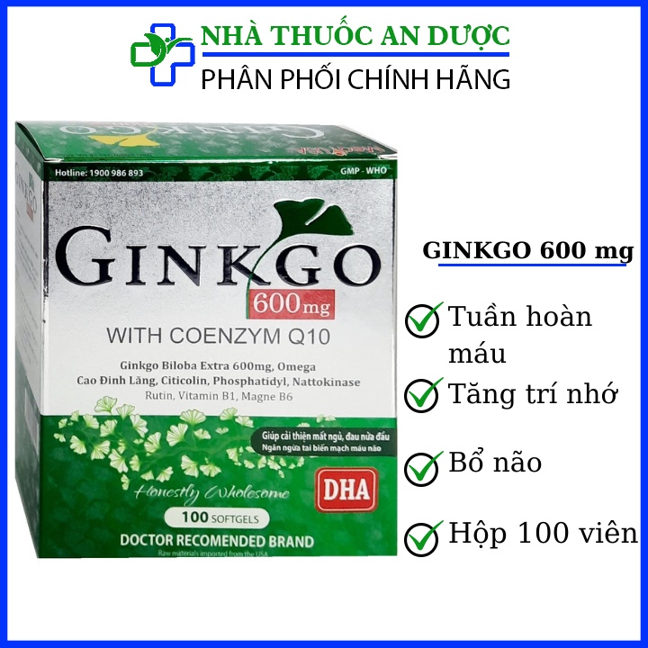 Ginkgo 600Mg Natural tăng cường hoạt huyết dưỡng não - Hộp 100 viên