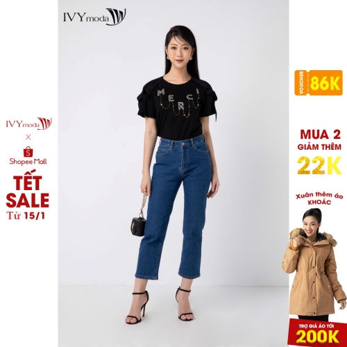 Quần jeans nữ xanh dương đậm IVY moda MS 25B8048