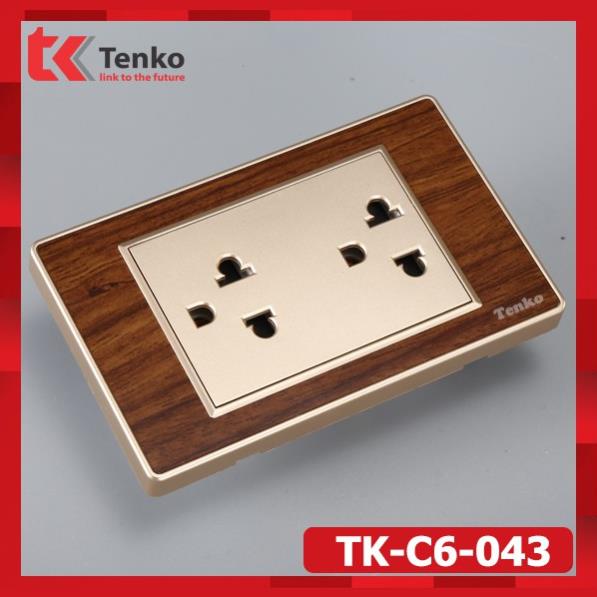 Ổ Cắm Đôi 3 Chấu Vân Gỗ Âm Tường - Ổ Cắm Chống Giật Vân Gỗ Thương Hiệu Nhật Bản Tenko TK-C6-043