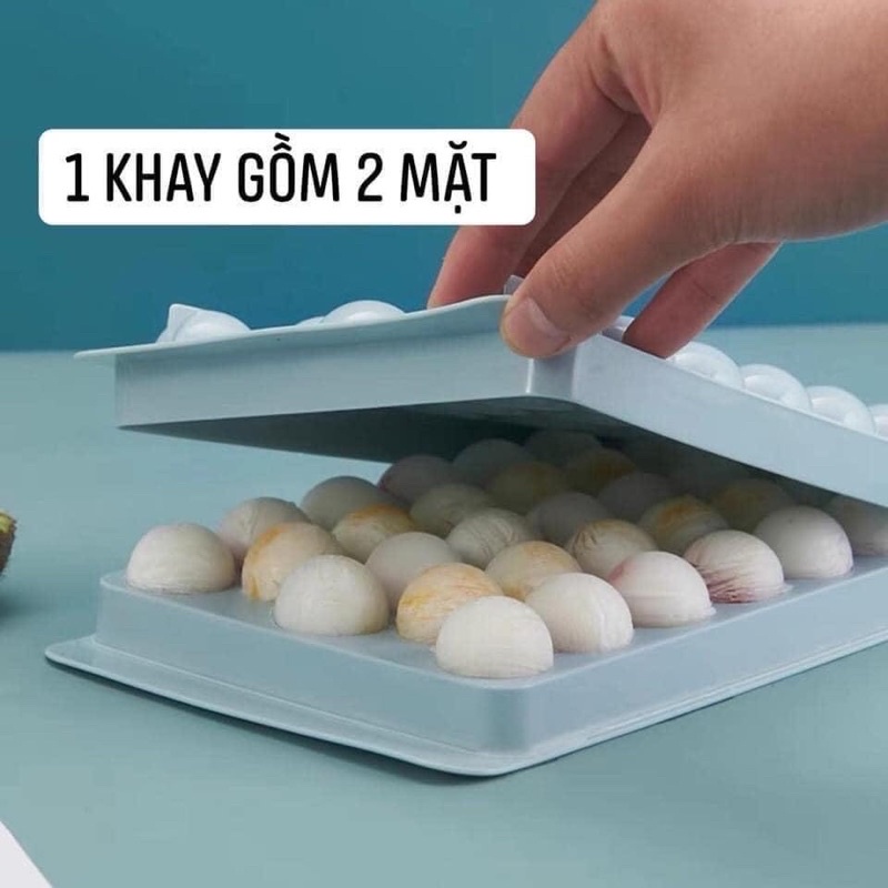 Khay đá tròn tủ lạnh 33 viên, khuôn làm đá có nắp đậy thông minh hình b