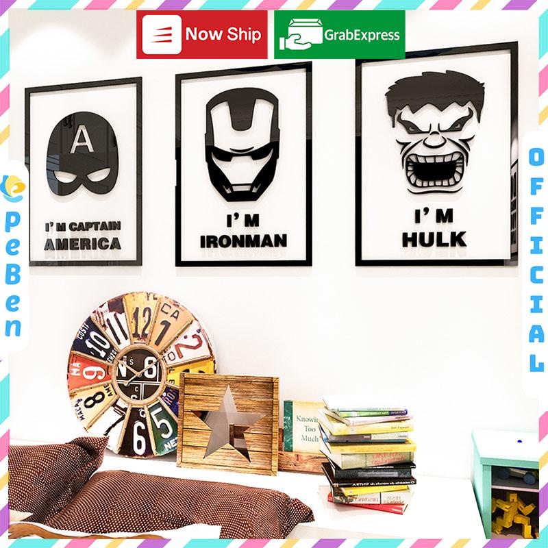 Tranh dán tường mica 3d decor khổ lớn hoạt hình khung các nhân vật siêu anh hùng Nhiều Size - EPeBen