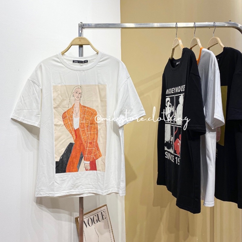 Áo Thun Nữ Zara in hình ép nhiệt cao cấp vải cotton siêu xịn cổ tròn đẹp phom rộng thoải mái