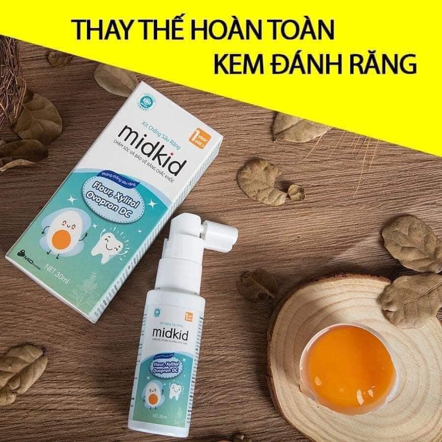 Xịt chống sâu răng Midkid cho bé giúp bảo vệ men răng, ngăn ngừa ố vàng, hà mủn, viêm lợi, phù hợp cho trẻ em từ 1 tuổi