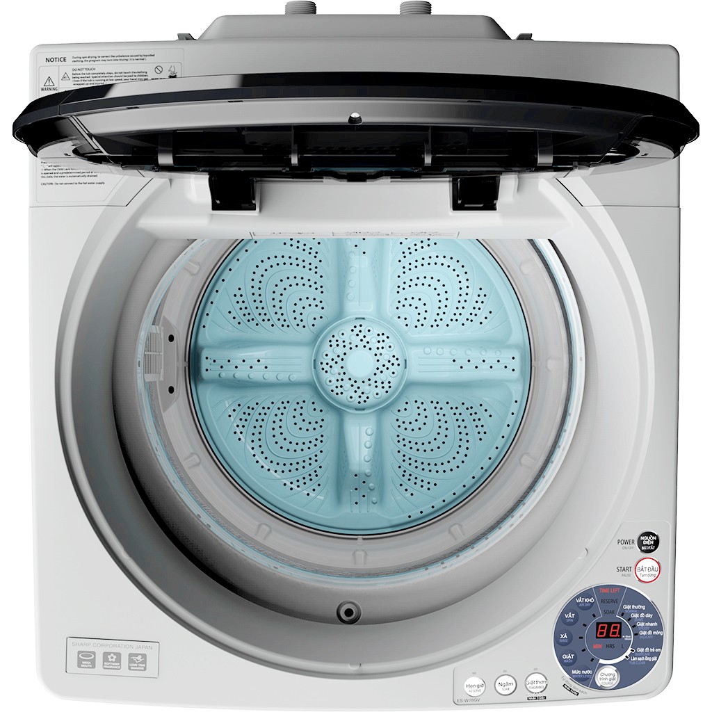 Máy giặt Sharp 7.8 kg ES-W78GV-G - Chế độ giặt nhanh.Kháng khuẩn - Khử mùi. Mâm giặt phủ bạc Ag+.Vệ sinh lồng giặt