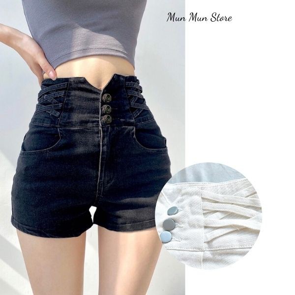 Quần Short jean nữ lưng cao MunMunStore quần đùi nữ 3 cúc chất jean mềm mại (ảnh + video thật) 8977