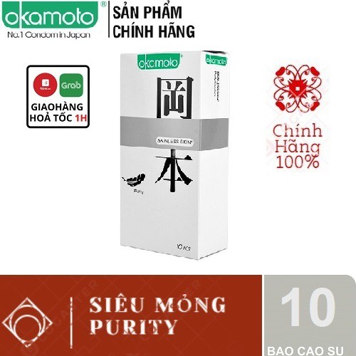 [CHÍNH HÃNG 100%] Bao Cao Su OKAMOTO SKINLESS SKIN PURITY [CHÍNH HÃNG] (10bao) Trắng Tinh Khiết - Nhập Khẩu Nhật Bản