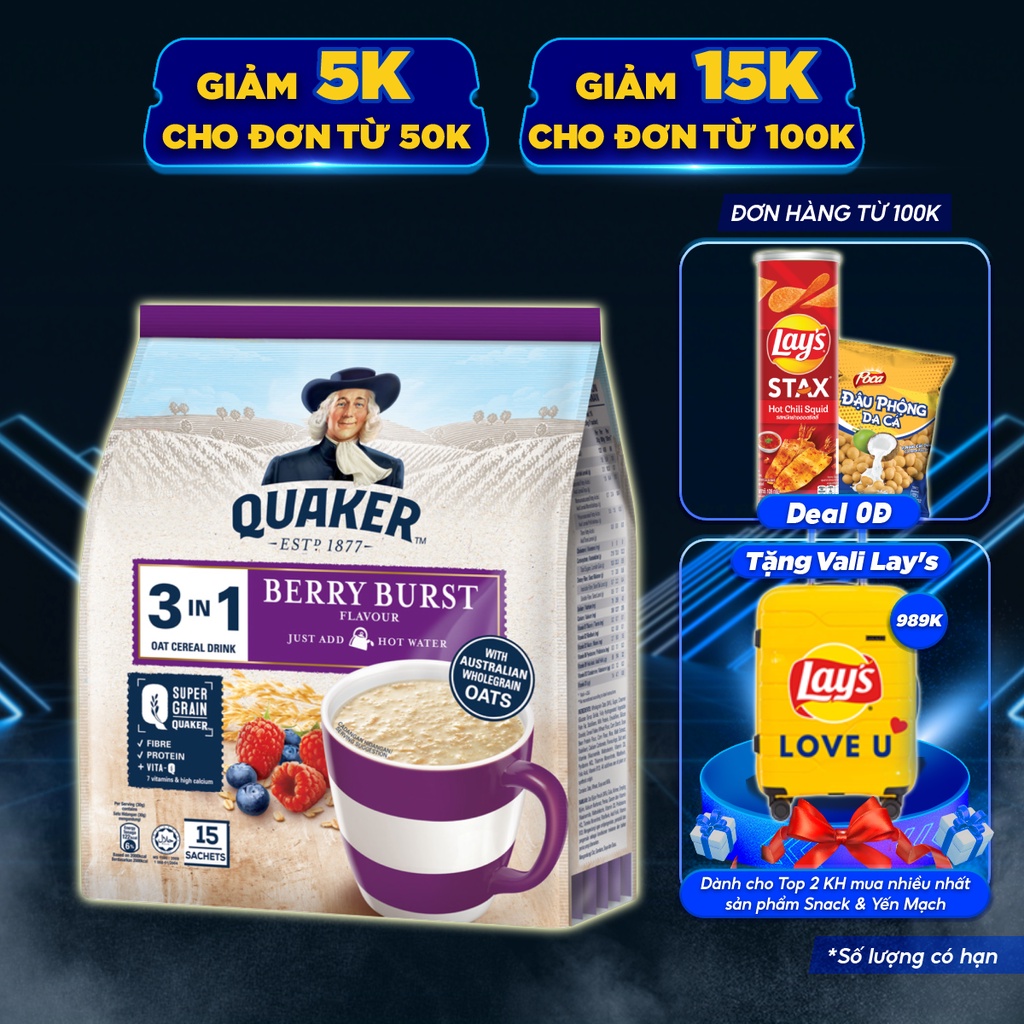 Mã gro1apr giảm 20k đơn 150k thức uống yến mạch quaker 3in1 - vị berry - ảnh sản phẩm 1