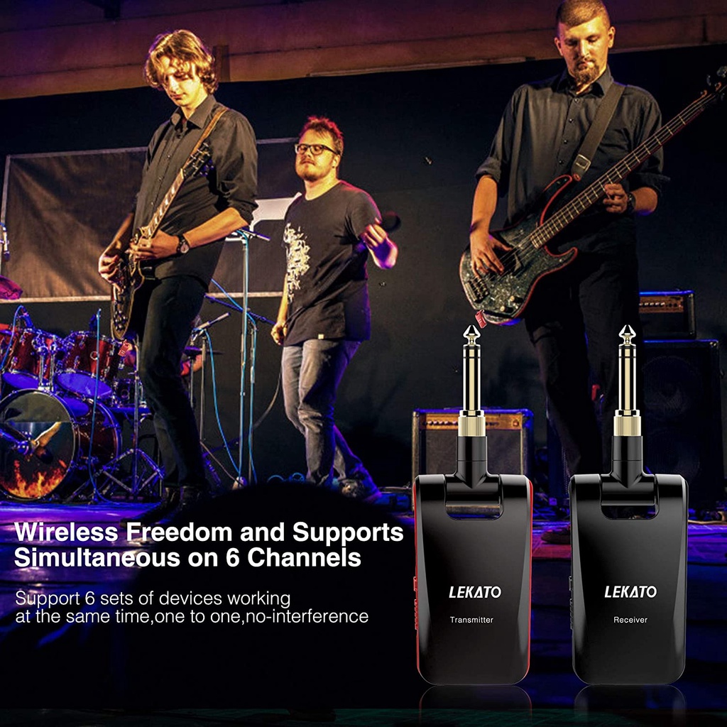 Bộ thu phát bluetooth LEKATO tín hiệu không dây đàn Guitar Lekato WS-60 2 trong 1 với 6 kênh 2.4GHz