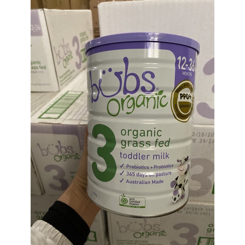 (Date 10.2021) Sữa Bubs bò organic Úc số 3 hộp 800g