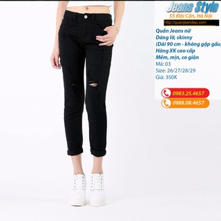 Quần jean nữ skinny đen mài rách cạp cao