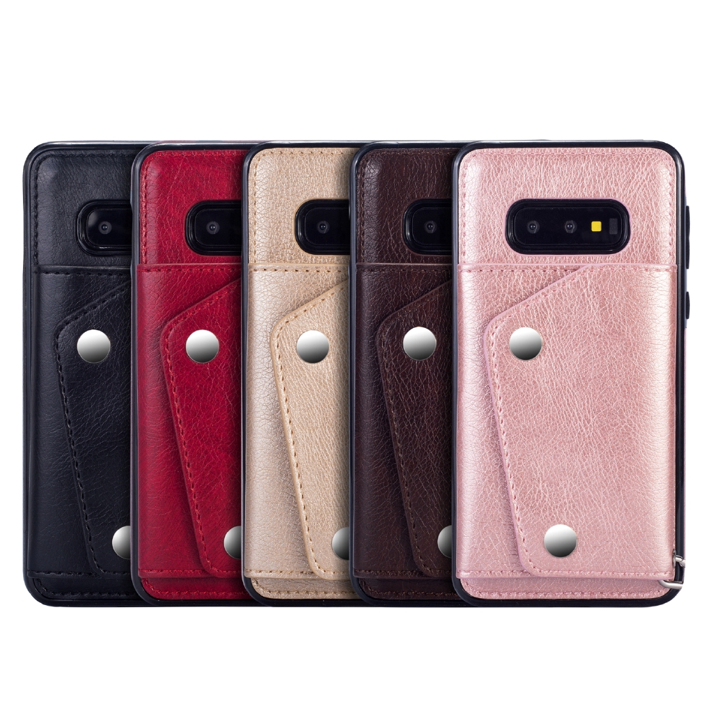 Ốp điện thoại da có ngăn ví đựng thẻ/tiền chống sốc kèm dây đeo cho Samsung Galaxy S10 S9 S8 Plus / S10E