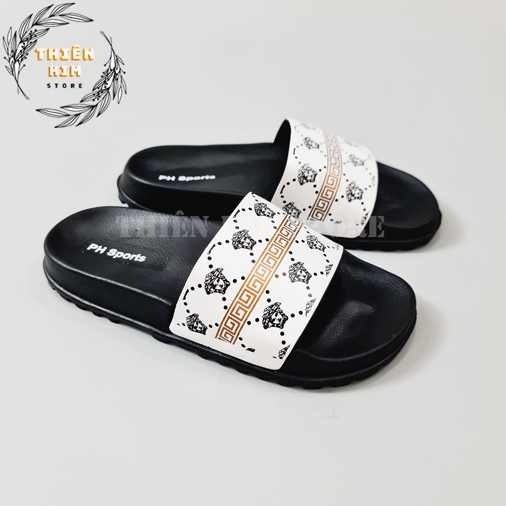 Dép nam nữ quai ngang quai nút thời trang 2 màu trắng đen D7726