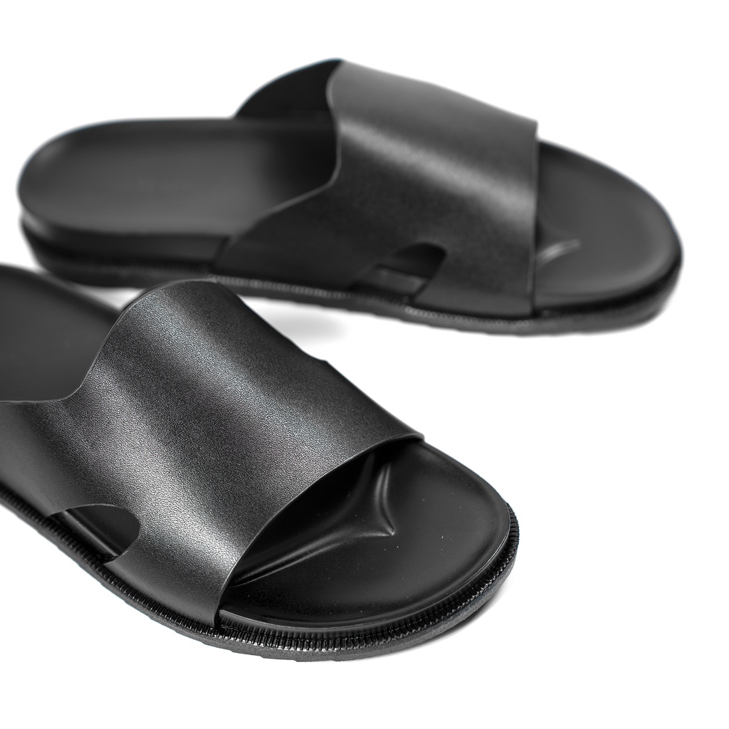 Dép nam quai ngang slipper Pathon quai Microfiber và đế 2 lớp màu đen quai đen SD16