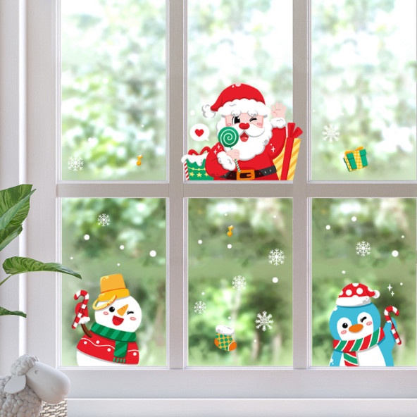 Decal dán tường Noel Hít Tĩnh Điện không Dơ Kính - Noel cầm kẹo đón giáng sinh