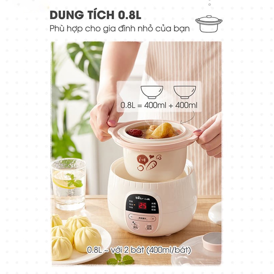 Nồi nấu chậm cách thủy 0.8L Bear SUBE001 - Bản Quốc Tế Tiếng Anh - Hàng chính hãng