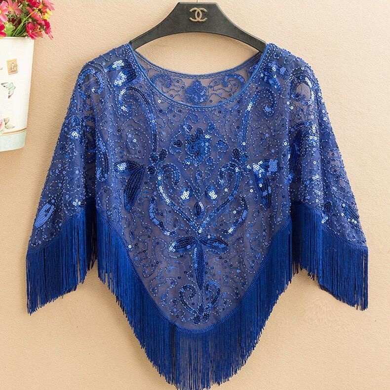 Áo kiểu khăn choàng cỡ lớn bằng ren thêu họa tiết đính sequin tay cánh dơi khoét rỗng chống nắng dành cho nữ