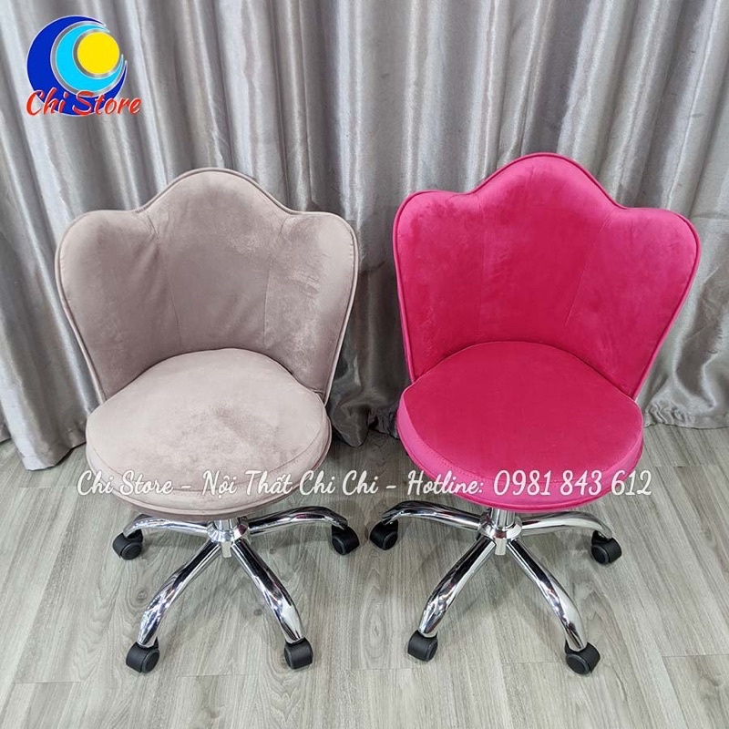 Ghế Xoay Ngồi Bàn Trang Điểm, Ghế Livestream, Phun Xăm Sấy Tóc Bọc Cao Cấp Tuỳ Chỉnh Độ Cao 40-55cm Xoay 360 Độ