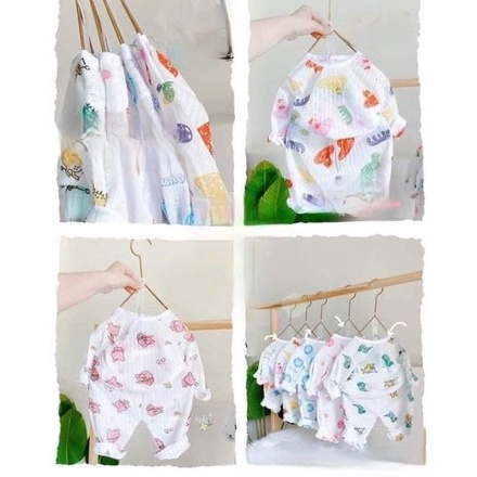 Combo 5 bộ cotton giấy dài tay cho bé trai bé gái trẻ sơ sinh từ 3-15kg giao mầu ngẫu nhiên - KIMI-SHOP DT01