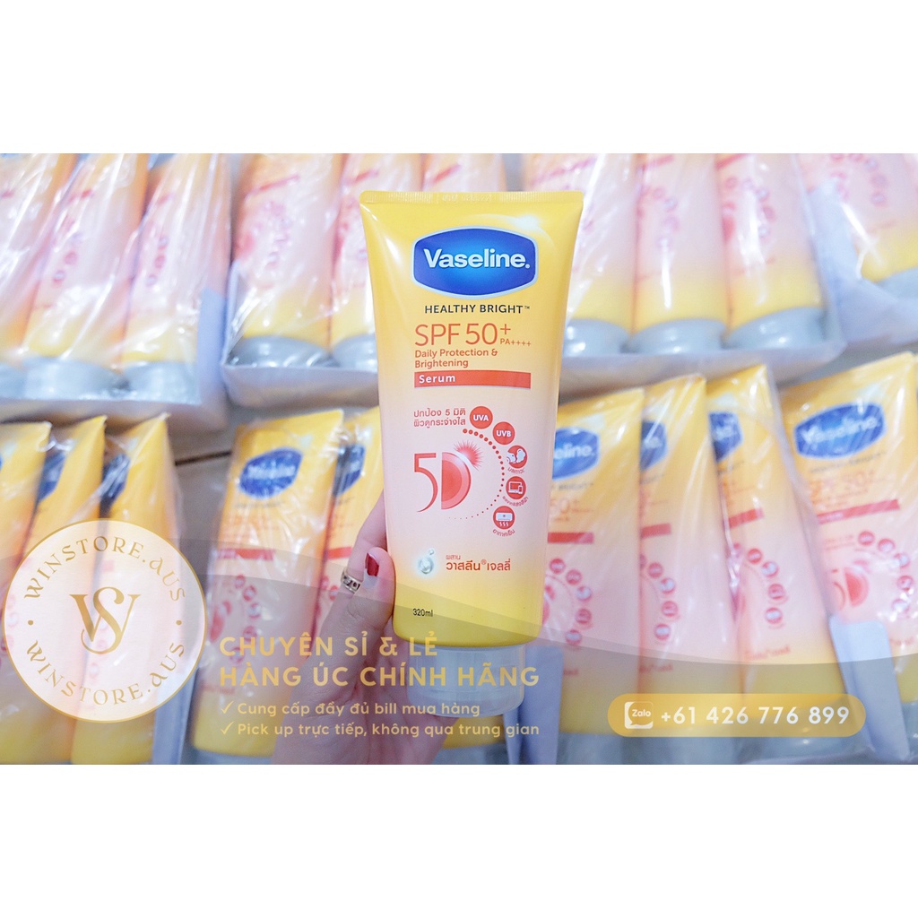 Sữa Dưỡng Thể Chống Nắng Vaseline 50X Healthy Bright Daily Protection &amp; Brightening Serum SPF50 Thái Lan Tuýp 320ML