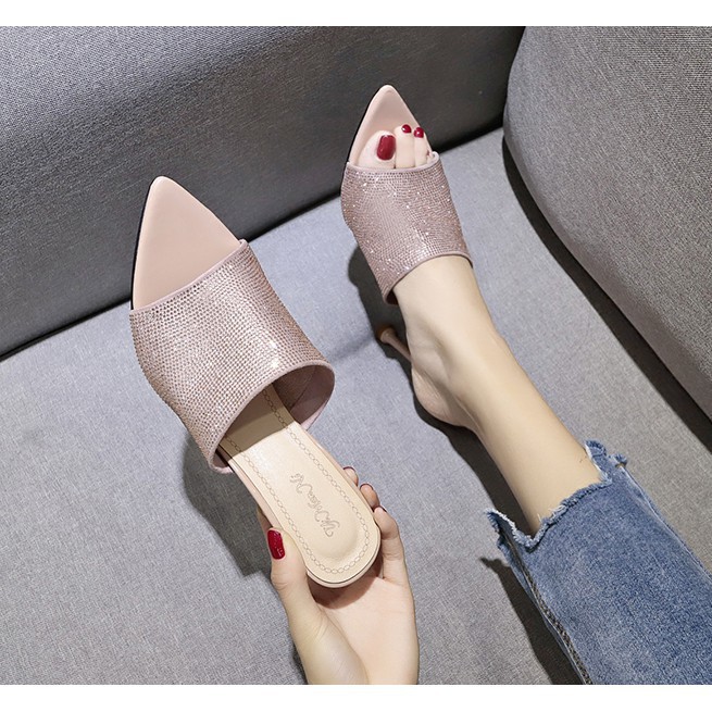🌺Dép Cao Gót Đính Đá A136 Hở Mũi Nhọn / Giầy Cao Gót Đế Nhọn / Giầy cao Gót Hàn Quốc