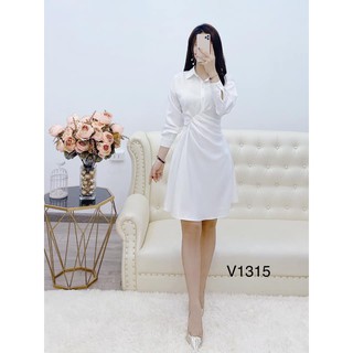 Váy đầm sơ mi trắng nhún eo nữ tính