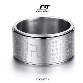 Nhẫn xoay BÁT NHÃ TÂM KINH chữ VẠN bình an, may mắn K ĐEN K GỈ SÉT
